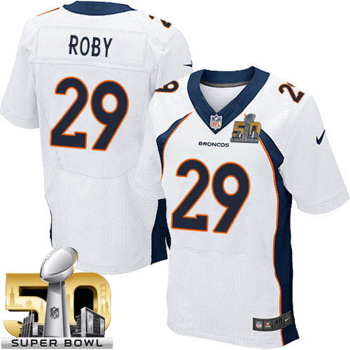 Men's Elite Bradley Roby Super Bowl L Nike Jersey White Road - #29 NFL Denver Broncos